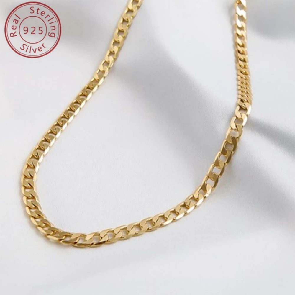 

18K Gold Plated 5mm Curb Cuban Link Chain Necklace High Polished 925 Sterling Silver fine Jewelrys Wedding party Gift USA Stock