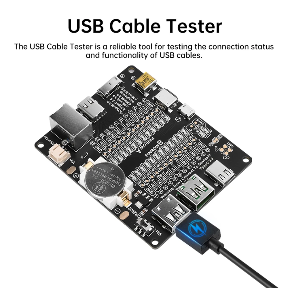 DC 3-12V USB Data Cable Test Board USB Cable Checker Type-C Micro A Type B Test Board Without Battery Wtih Shell LED Light