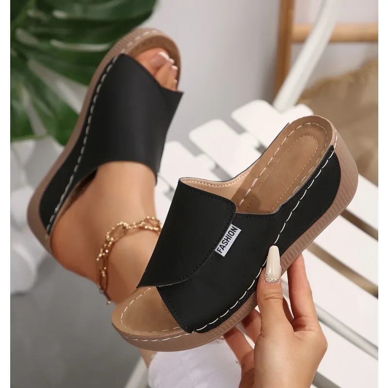 

Women Wedge Slippers Summer 2026 New Fashion Slippers Open Toe Breathable Sandals Comfortable Buckle Woman Shoes Slides Women