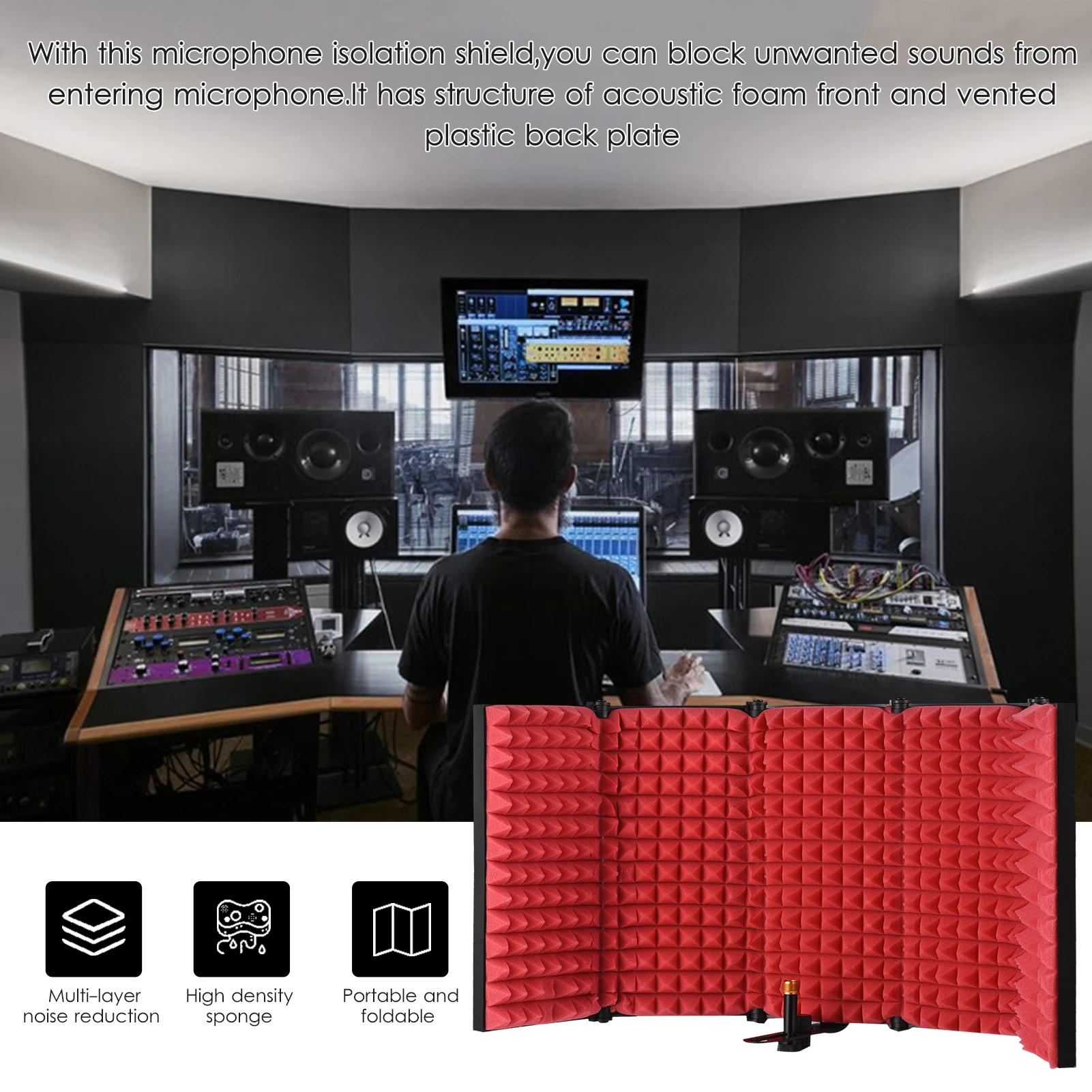5-door Professional Studio Recording Microphone Isolation Shield Folding Pop Filter Microphone Wind Screen with EVA High Density