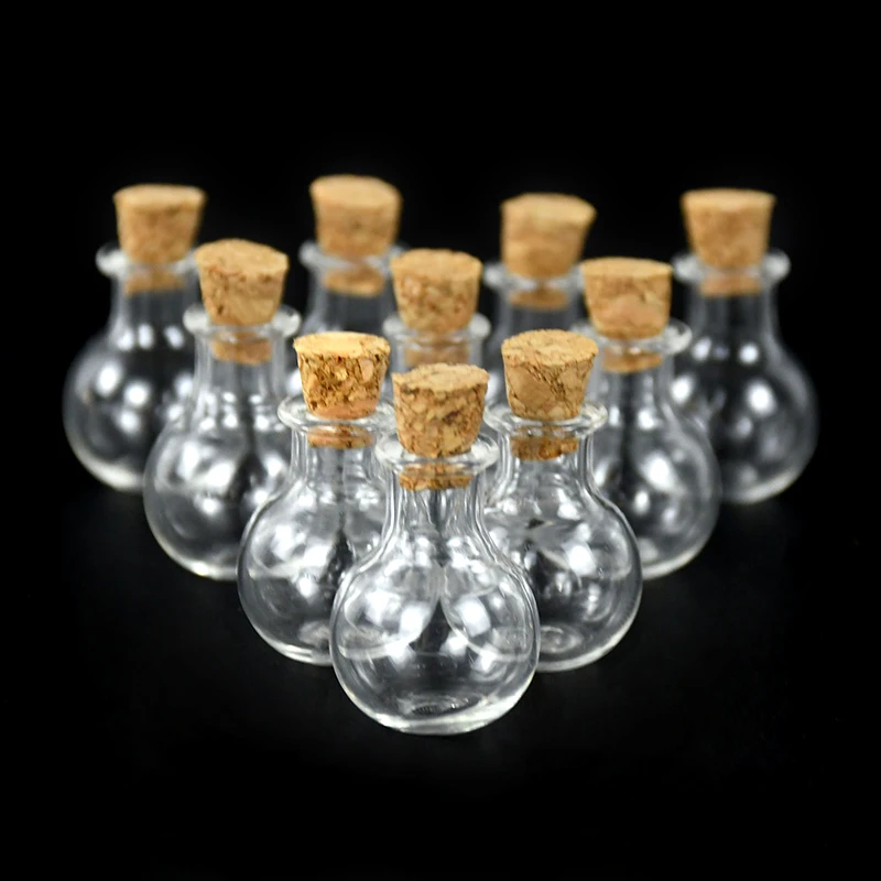 10Pc Mini Small Tiny Clear Cork Stopper Glass Bottles Jars Jewelry Containers Transparent Glass Empty Sample Jars Wishing Bottle