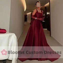 Blooms Elegant Burgundy Customized Prom Dress Square Neck Party Evening Gown Bow Floor Length Saudi Formal Occasion Dress