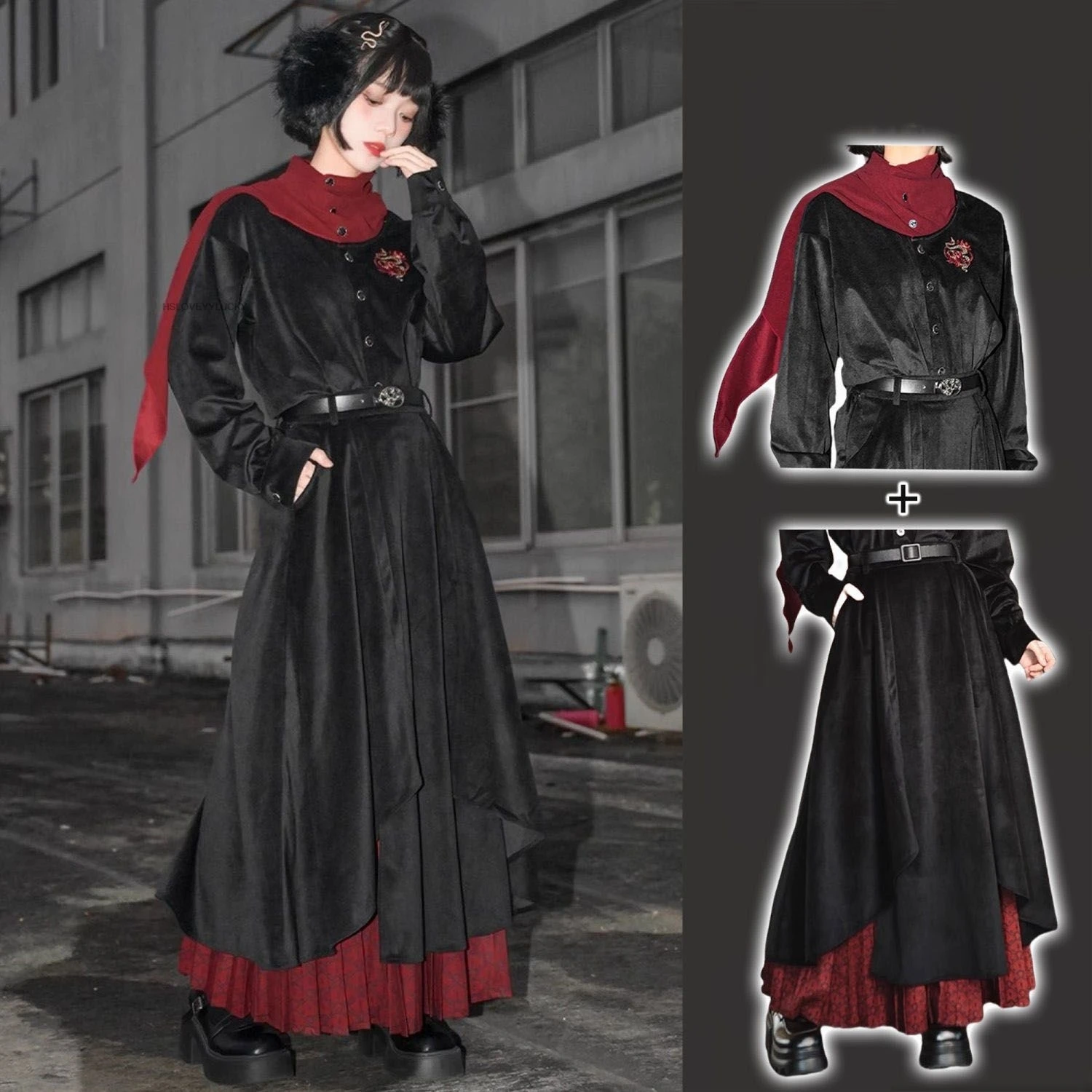 Autumn Y2k Color Irregular Skirt Chinese Retro Fashion Trend Leisure Loose Cospaly Niche Unisex Bottom Women Hanfu Jk Set
