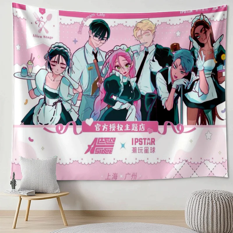 VIKAMA Alien Stage Maid Cafe Wandteppich, Hintergrundtuch, Anime-Wandtuch für Schlafzimmer, niedliche Raumdekoration