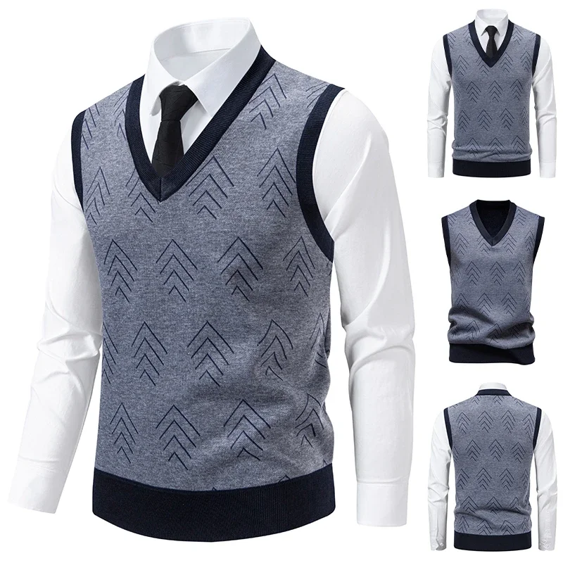 

2025 мужской вязаный свитер с v-образным вырезом, теплый осенне-зимний свитер с ромбовидной сеткой, витой цветок, повседневный модный универсальный вязаный топ