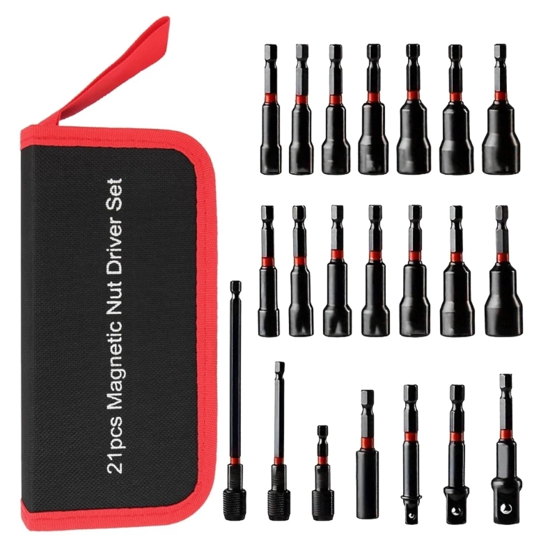 

Y1UD 21Pcs Magnetic Nut Driver Set, Impact Drill Driver Bit Set 1/4" Metric and SAE Nut Driver with Storage Bag