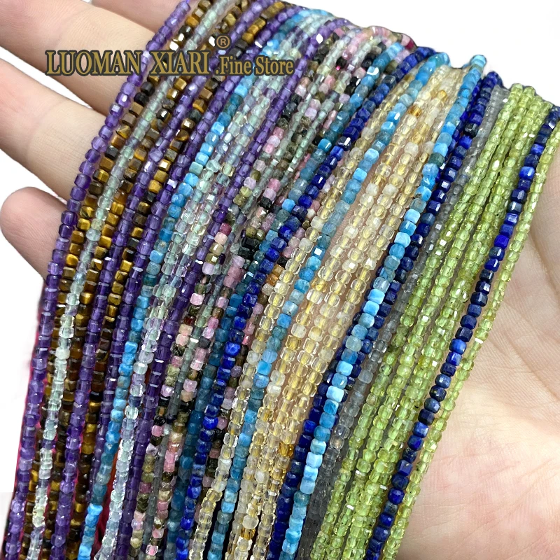 2-3MM Square Faceted Natural Stone Tourmaline Apatite Citrine Garnet Spacer Beads for Jewelry Making Diy Bracelet Accessories