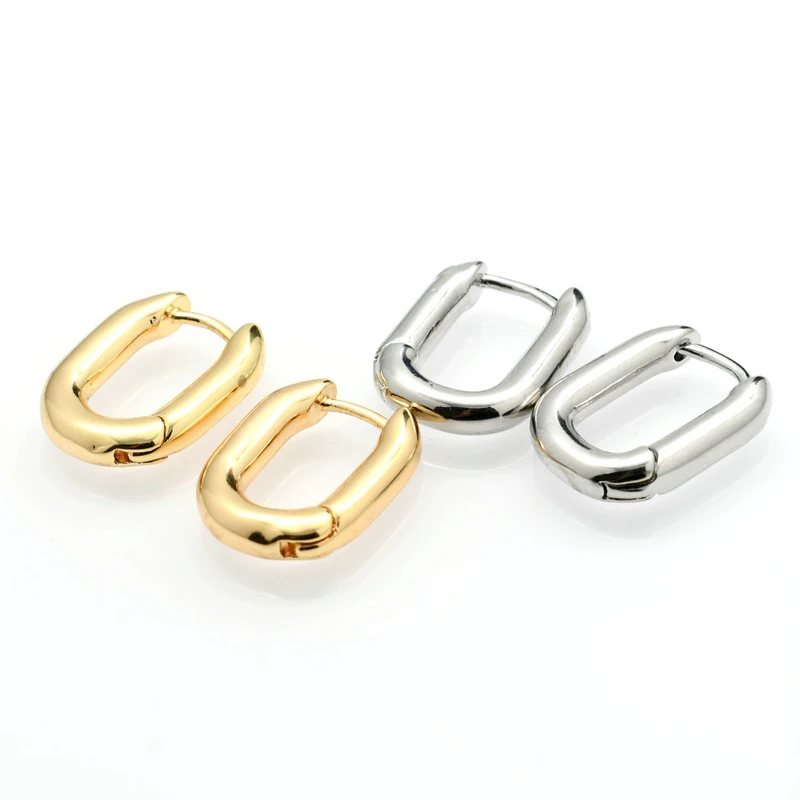 40pcs No Fading Color Thick Real Gold Plating Rectangle Shape Brass Huggie Lady Hoop Earrings For Luxury Women Jewelry