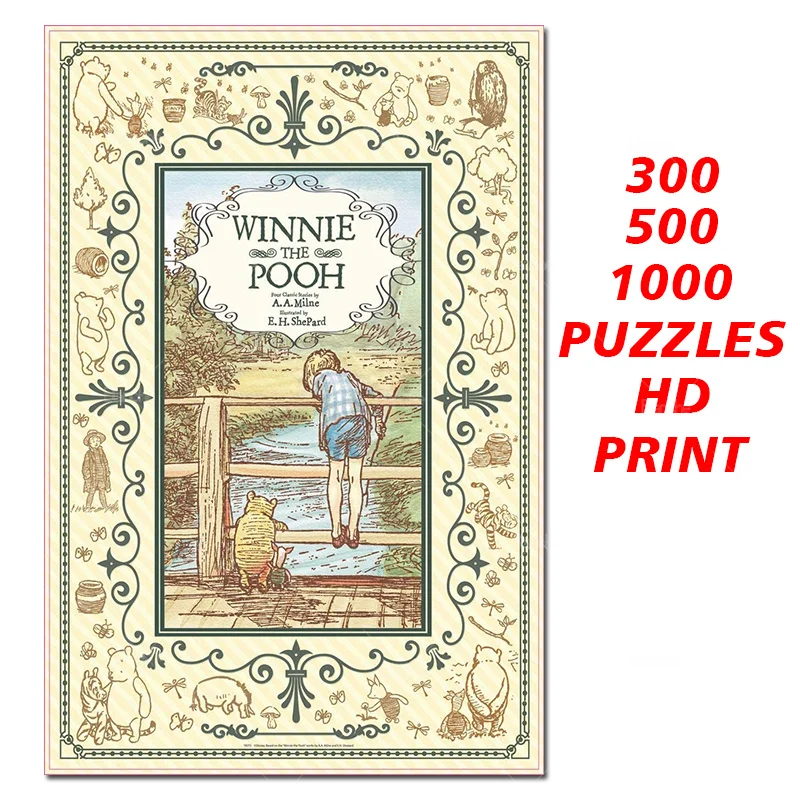 

Winnie The Pooh Book Cover Vintage Image Boy Winnie Disney Puzzles 300 500 1000PCS Paper Jigsaw For Kids Teen Like Room Ornament