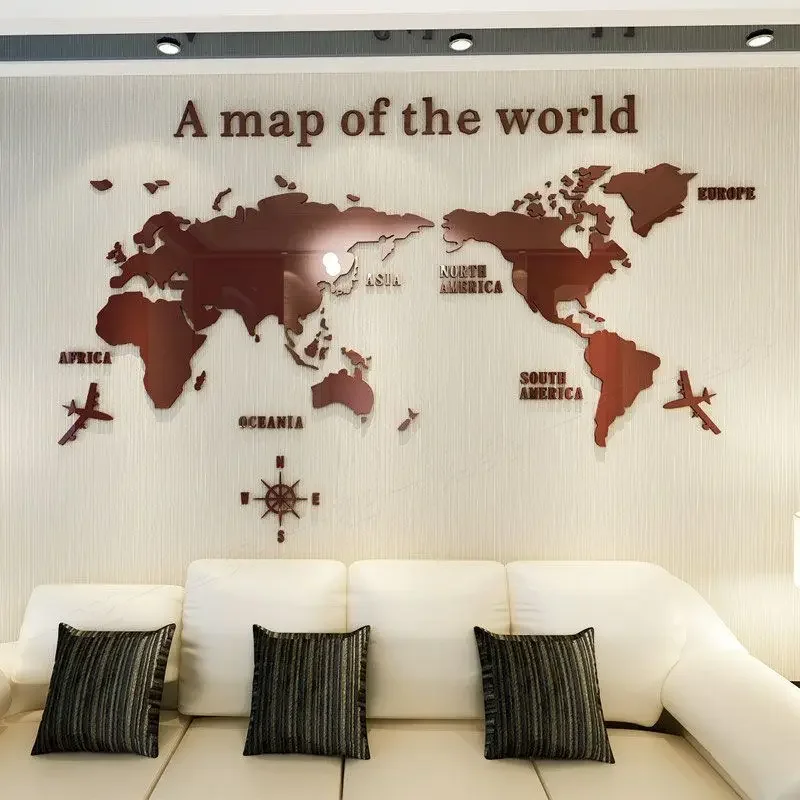 World Map Wall 3D Acrylic Wall Stickers Three-dimensional Stickers Bedroom  Background Wall Decoration Stickers Office Decor