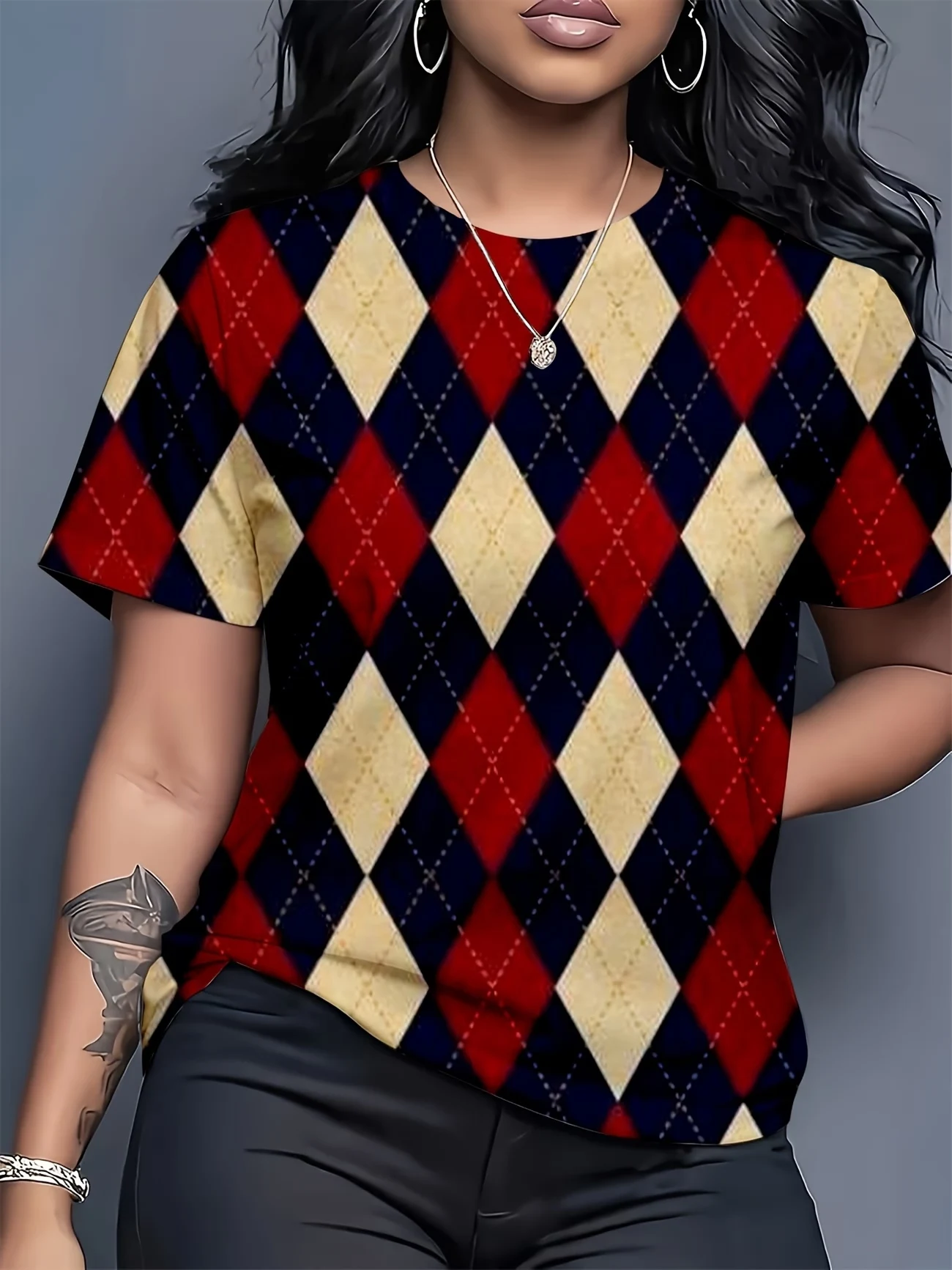CHARMING ARGYLE PRINT WITH BOW ACCENTS IN TEAL & BROWN HUES—PREPPY, PLAYFUL STYLE. PAIR WITH PANTS OR SKIRTS FOR A POLISHED, EYE