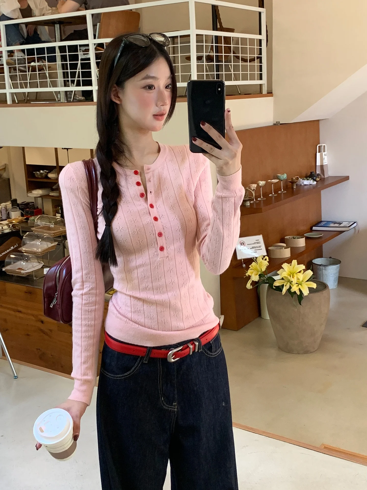 سترة نسائية شتوية بأكمام طويلة من الصوف المحبوك باللون الوردي، ملابس خارجية كاجوال ذات إحساس راقي، تصميم داخلي متناسق بلمسة ش... #1