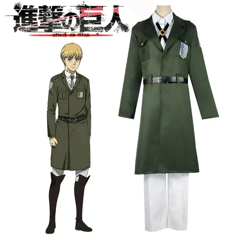 進撃の巨人-コスプレ-アニメ-シーズン4-聦隊隊-エレン・イェーガー-アルミン・アルレルト-ネイビーグリーンジャケット-ハロウィンコスチューム-女性用-男性用