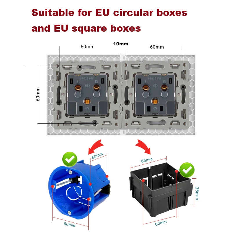 JHJCH Kristal Gehard Glazen Paneel 2,3, 4Gang Stopcontact Geaard 16A EU Standaard Elektrische Triple Outlet