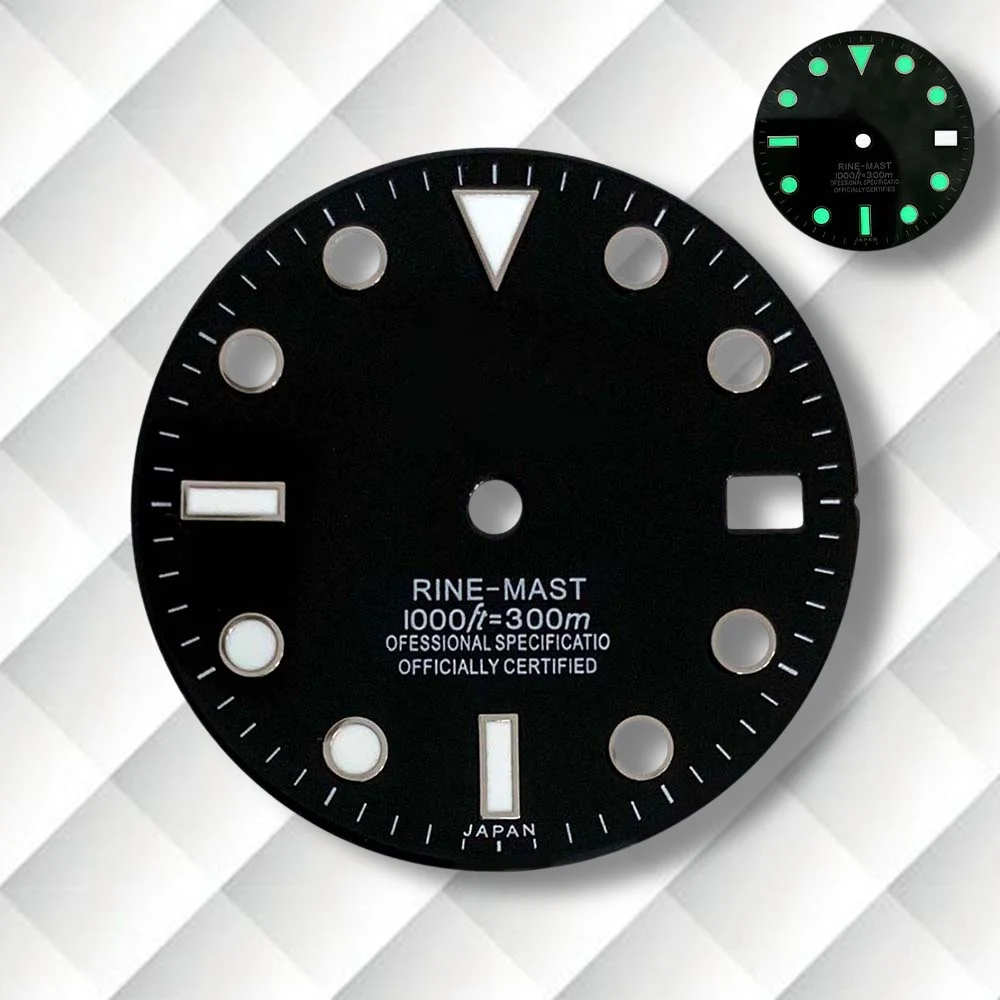 

28.5mm S Logo Black Enamel Dial Fit NH35/NH36/4R/7S Japanese Movement Green Luminous Watch Modification Accessories