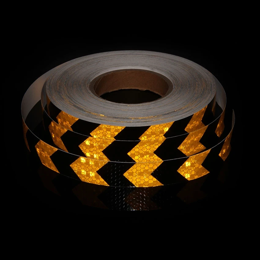 2.5cm*5m Reflective Bicycle Stickers Black-Yellow Arrow Waterproof Adhesive Safety Warning Tapes Outdoor Reflectors For Trucks