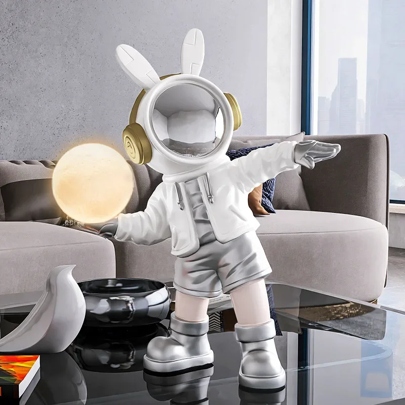 Imagem -02 - Astronauta Luz Noturna para Quarto Infantil Estátua de Resina Luz Ajustável Escultura do Homem Espacial Decoração para Quarto Cabeceira 36cm