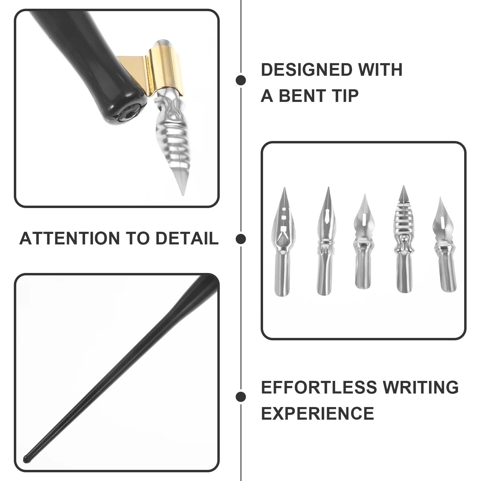 

1 Set Calligraphy Vintage Dip Handmade Wooden Signature Pen Gothic Art Flat Head Pen Tips Lightweight Writing Tool For Practice