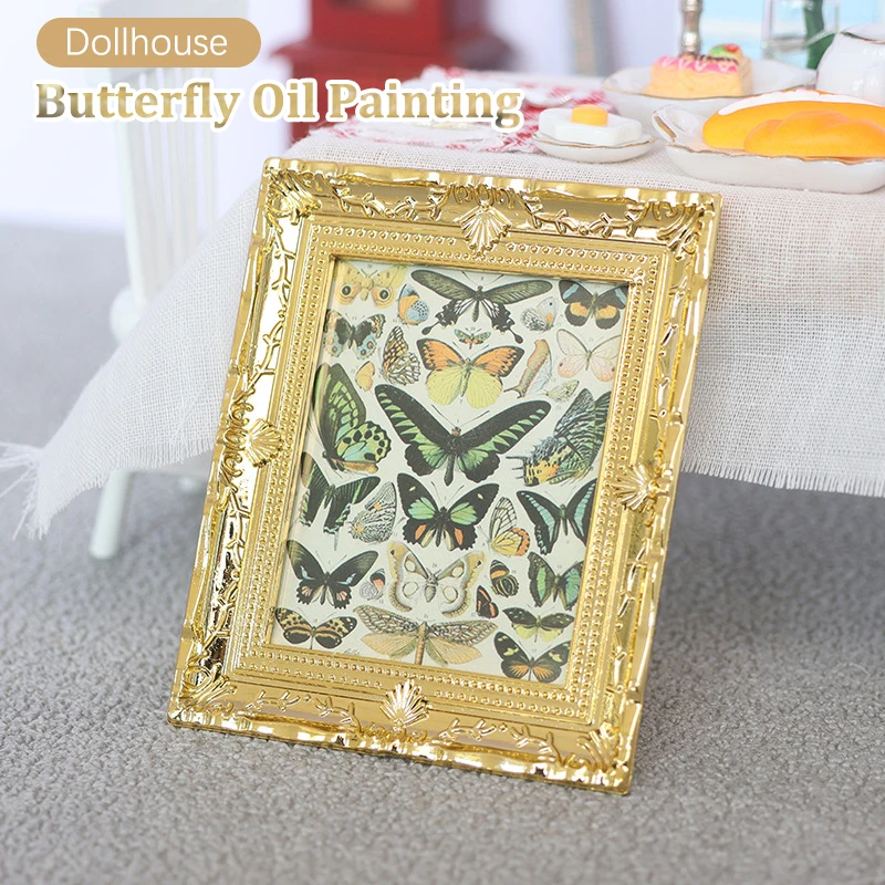 1:6/1:12 Dollhouse Miniature Vintage Golden Frames Butterfly Oil Painting Famous Paintings Mural Model Mini Picture Decor Toys