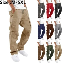 Nuevos pantalones Cargo 2025, pantalones para hombre de longitud completa, pantalones holgados de Color sólido con múltiples bolsillos y cordón, pantalones Cargo para hombre 5XL