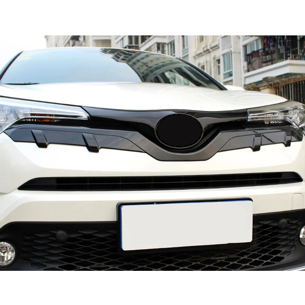 For Toyota C-HR CHR 2017 2018 2019 2020 2021 Cover Detector ABS Chrome/Carbon Fiber Trim Front Up Grid Grill Grille Frame Stick