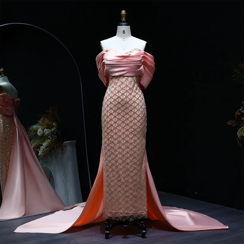 

Luxury Evening Dresses with Cape Off Shoulder Sleeveless Wedding Party Gown Mermaid Prom Dress Customized فساتين سهرة