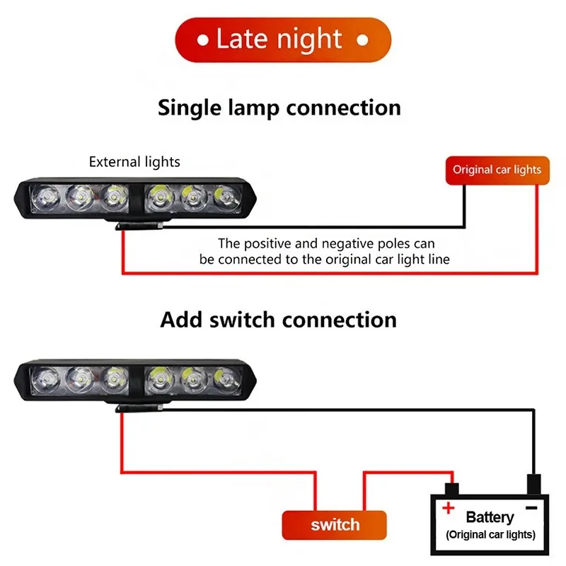 Motorcycle Flash 6LED Headlight SpotLights Auxiliary High Brightness Lamp Electric Vehicle Scooters Autocycle Modified Bulbs