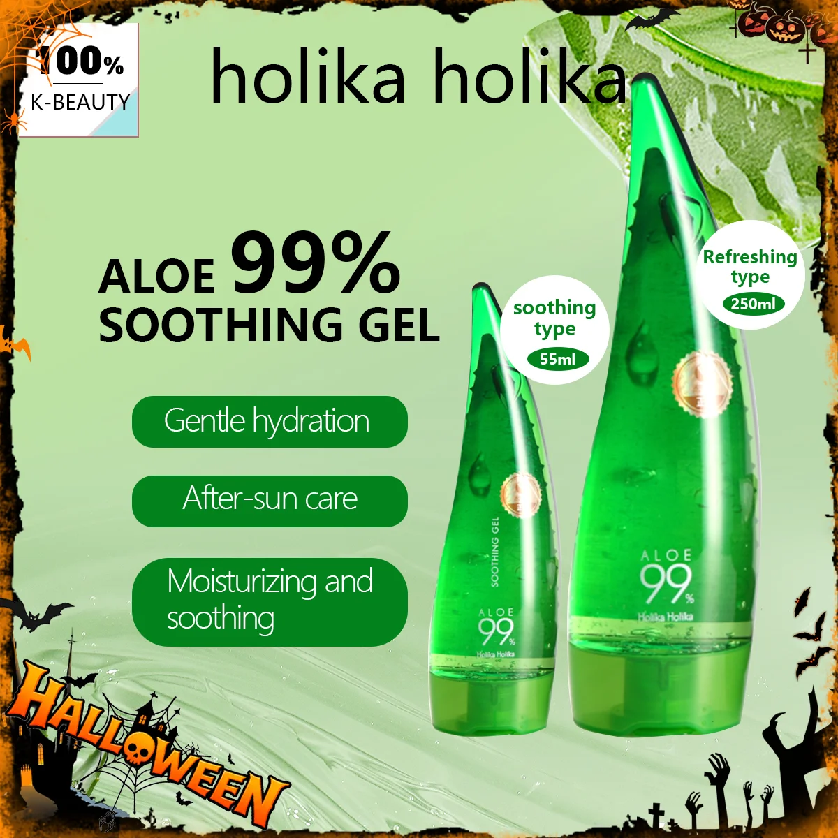 HOLIKA Aloe Soothing Gel, Soothing & Refreshing, Moisturizing & Lightweight, Fast-Absorbing, K-Beauty, Korean Makeup