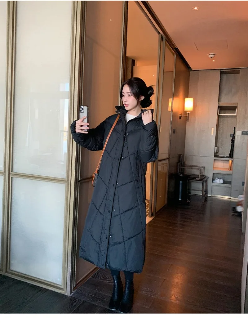 2026 Fashion Down Cotton-padded Jacket Women's Winter X-long Parkas Thicken Warm Top Hooded Coat Loose A-line Quilted Outerwear