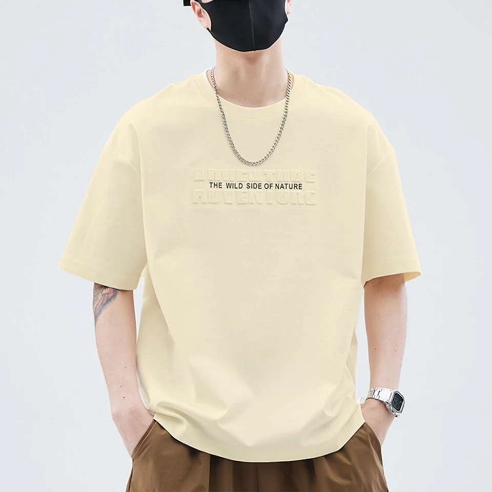 

New 3D letter hot stamping Pattern T Shirt for Men Summer Short Sleeve Tee Cotton Top Casual Loose Street Men Clothes M-4XL 280g