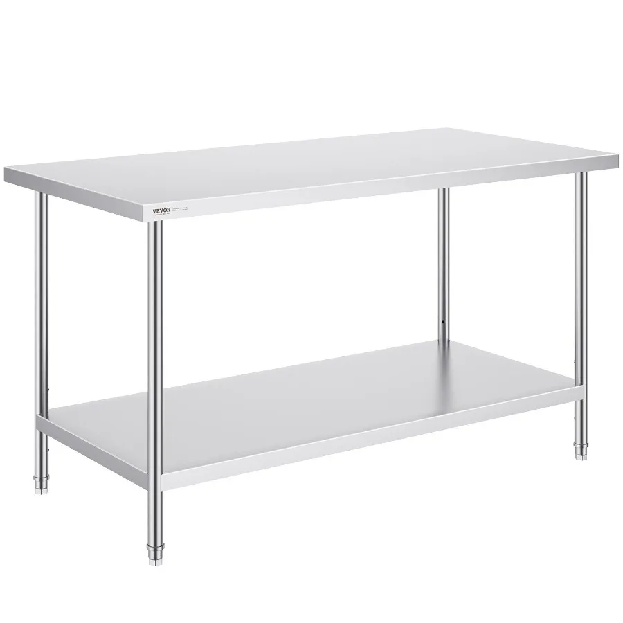 

Stainless Steel Prep Table 30 x 60 x 34 Inch Heavy Duty Metal Worktable with 3 Adjustable Height Levels Commercial Workstation