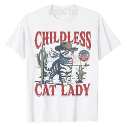 Cowboy Cat Childless Cat Lady for Kamala Election Voting T-Shirt Women's Rights Sarcastic Humorous Campaign Tee Feminism Gifts