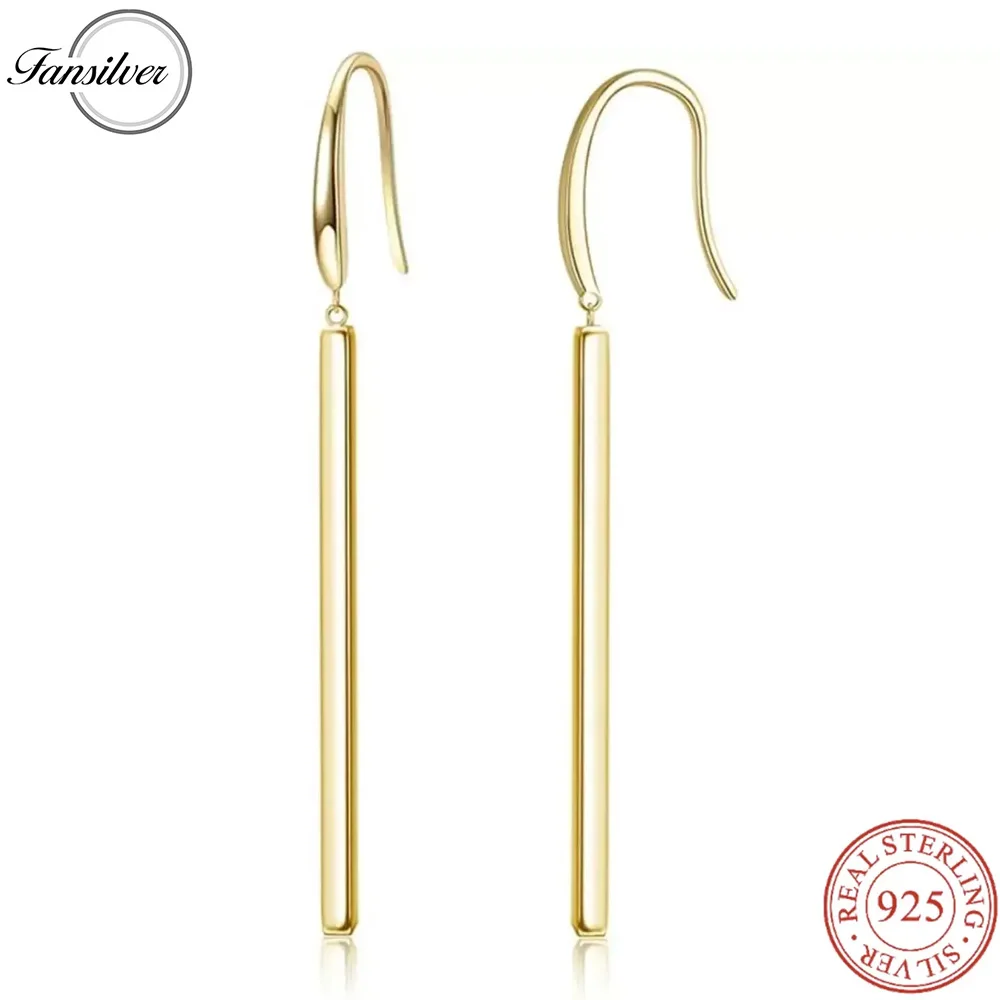 

Fansilver 925 Sterling Silver Bar Dangle Drop Earrings for Women Long Dangle Minimalist Gold-plating Bar Dangling Earrings