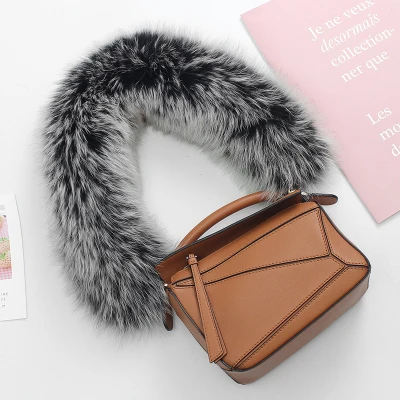 60cm Replacement Bag Strap Genuine Real Fox Fur Handbag Shoulder Straps Handle For Women Purse Belts Winter Accessories R52