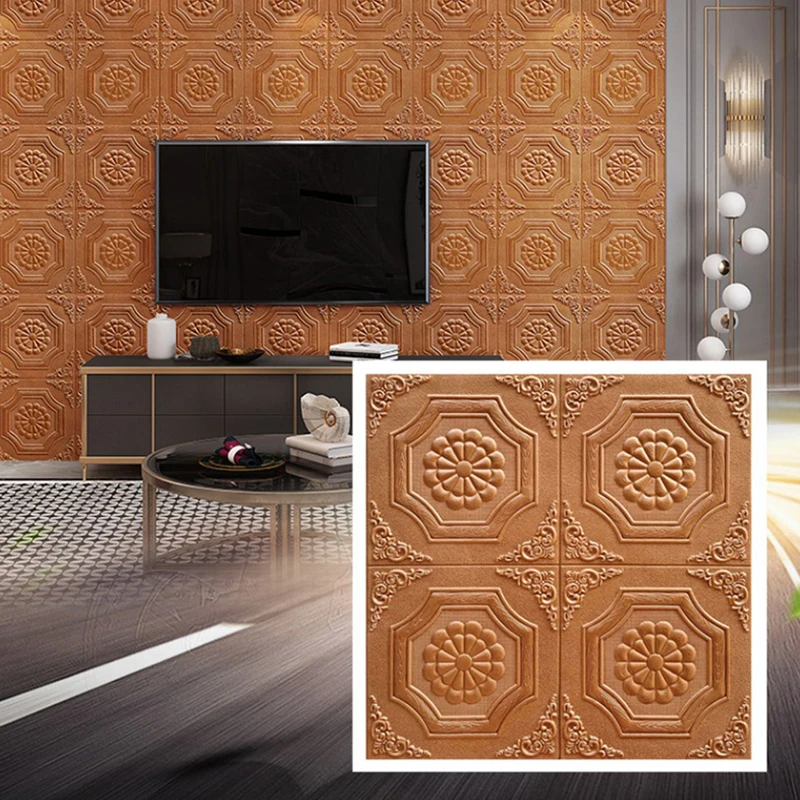 70*70cm 3D Stereo Wall Stickers Waterproof Moisture Proof Mildew Foam Wallpaper Decorative Ceiling Wood Grain Stickers