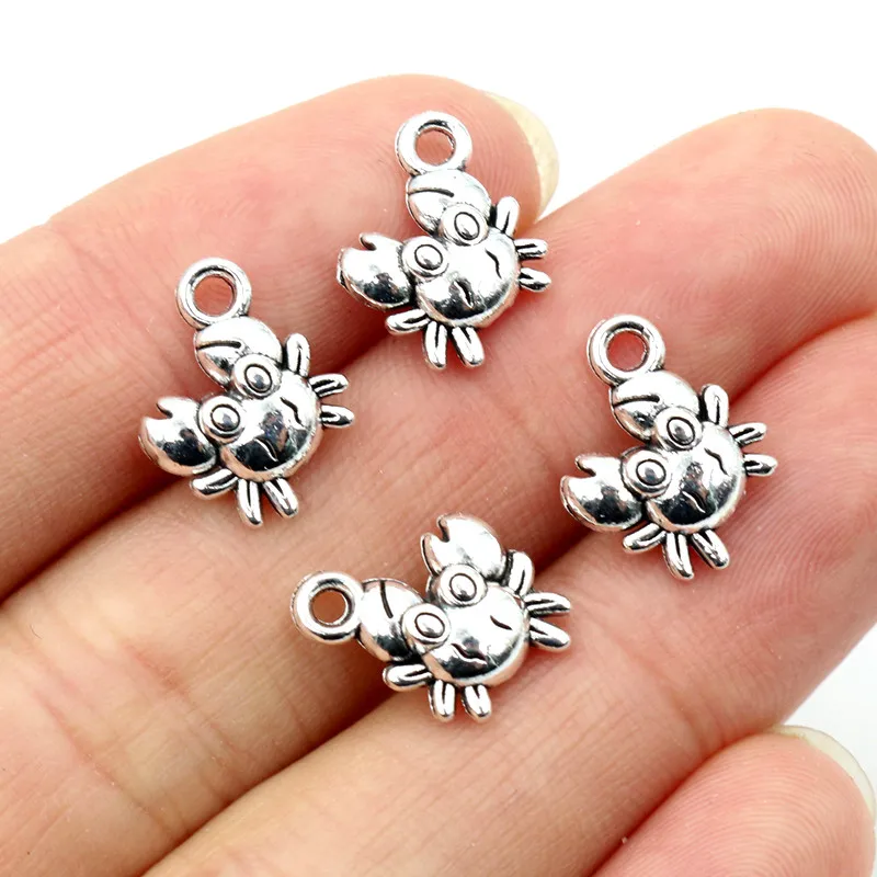 12x11mm 20pcs Antique Silver Plated Bronze Crab Handmade Charms Pendant DIY Jewelry Making Findings for Bracelet Necklace