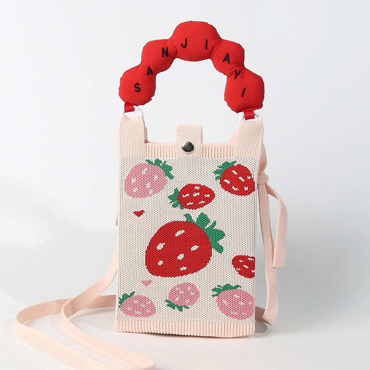 

Sweet and Cute Strawberry Knitted Mobile Phone Bag, Diagonal Handbag, Soft and Fluffy Cotton-Filled Handbag, Casual and Versatile for Outdoor Shopping, Commuting and Travel, Diagonal Carrying, Can Hold Mobile Phone Keys and Lipstick