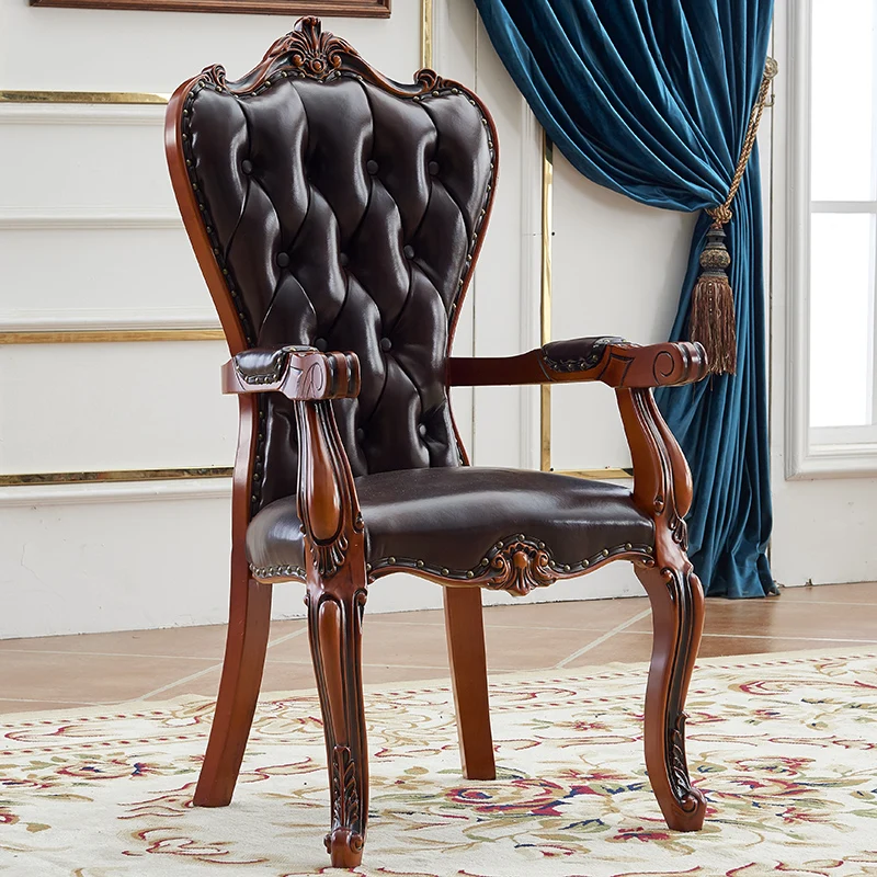 Wood Waterproof Dining Chairs Vintage European Ergonomic Restaurant Chair Leather Luxury Cadeiras De Jantar Home Furniture