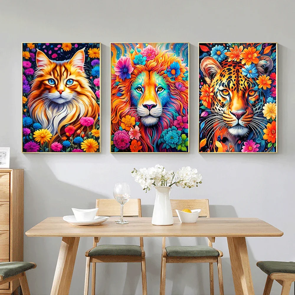 5D DIY Diamond Painting Flowers and Animals Full Diamond Mosaic Embroidery Cartoon Cat Dog Tiger Cross Stitch Kit Art Home Decor