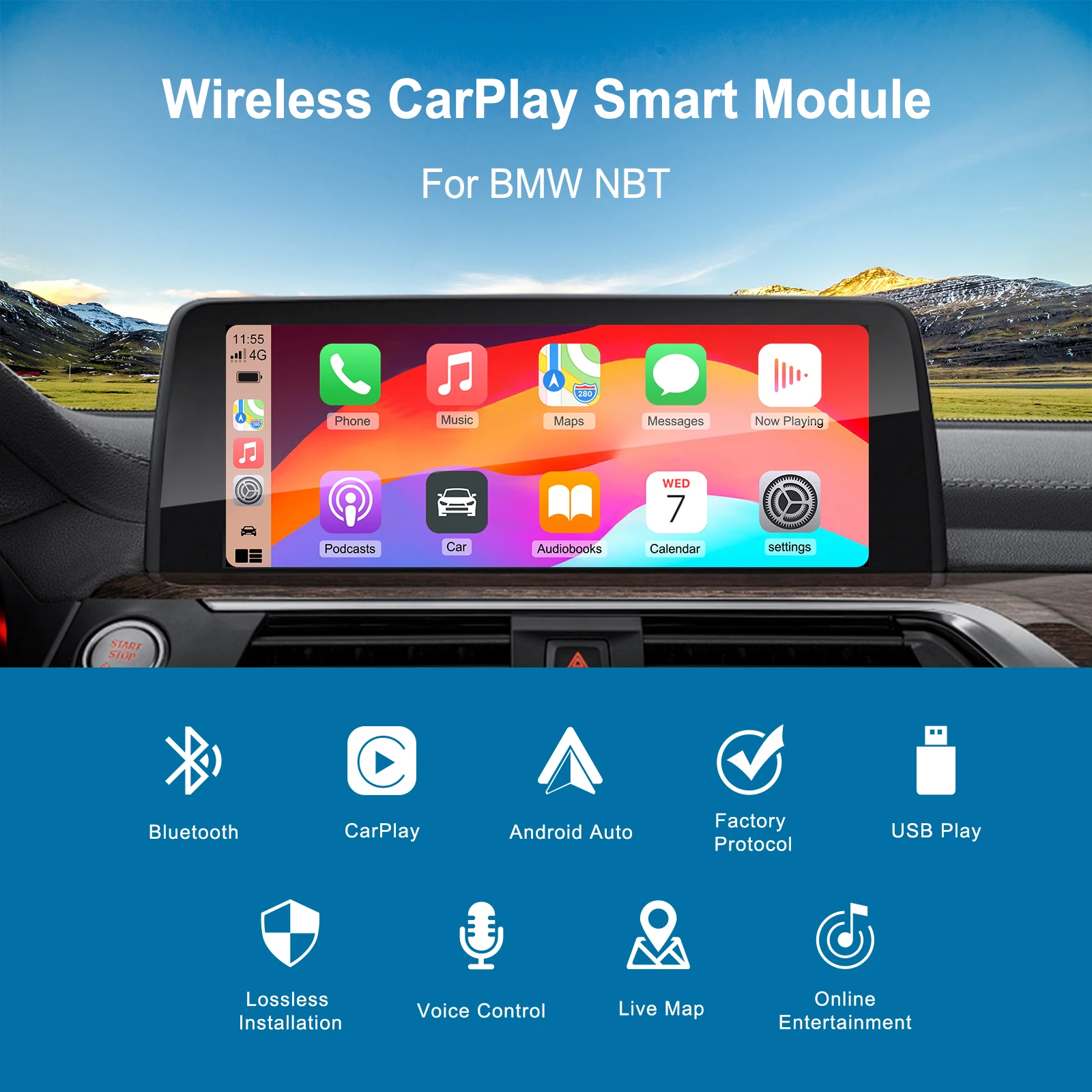 OEM Screen Upgrade Decoder Box for BMW NBT System, Wireless CarPlay Android Auto Retrofit Kit Decoder Box for BMW NBT System