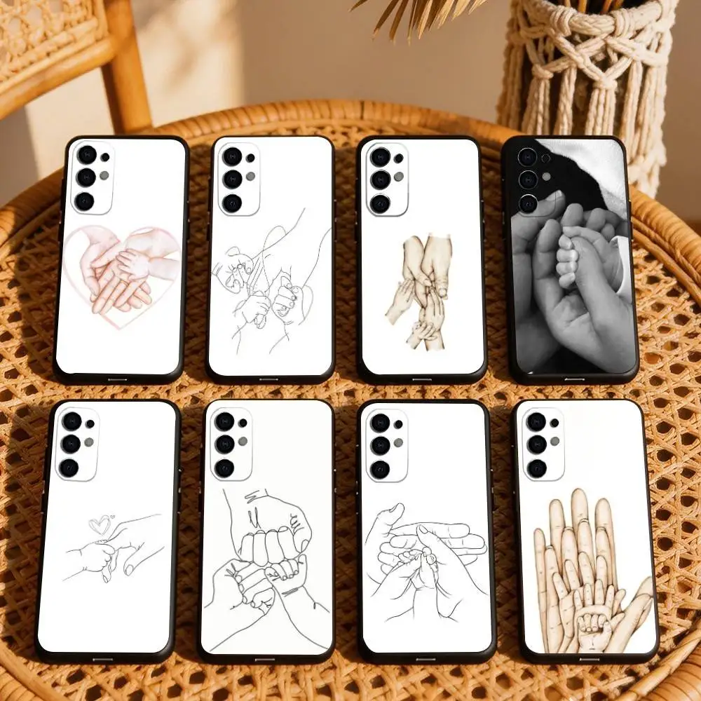 H-Hand Baby Mom daughter Son Dad Phone Case For Samsung S25,S24,S21,S22,S23,S30,Ultra,S20,Plus,Fe,Lite,Note,10,Black Cover
