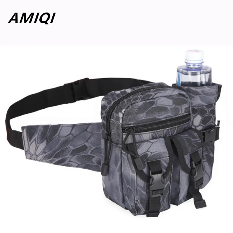 AMIQI Outdoor Sports Mud Green Climbing Camp Belt Bag Men\'s Waist Pack Nylon Hiking Water Bottle Phone Bag mochilas de h