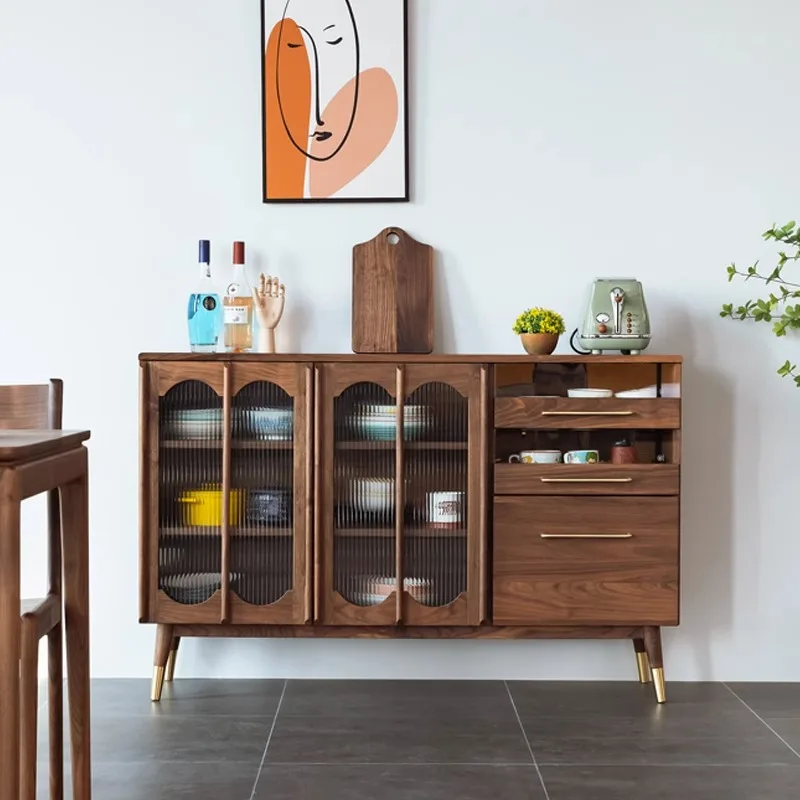 Nordic Japanese-style side  black walnut wine  tea  cupboard side storage wood multi-functional storage