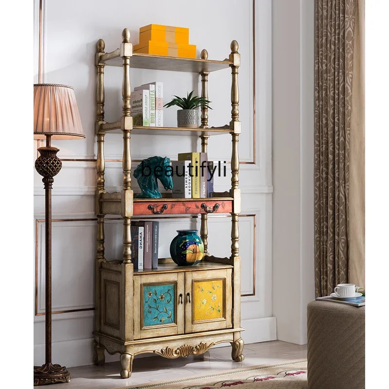 SS03A Solid Wood Storage Rack Small Partition Vintage Wine Cabinet Multi-Layer Display Cabinet Bedroom Bookcase Storage Rack