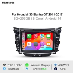 8G 256GB Car Radio Android 14 Navigation Stereo GPS Bluetooth RDS Carplay Multimedia Player For Hyundai i30 Elantra GT 2011-2017