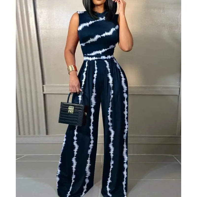 2025 Elegant Women Wide Leg Long Juumpsuit  Spring Summer Fashion Printed Sleeveless Casual Holiday Bodysuits Jumpsuits Trousers