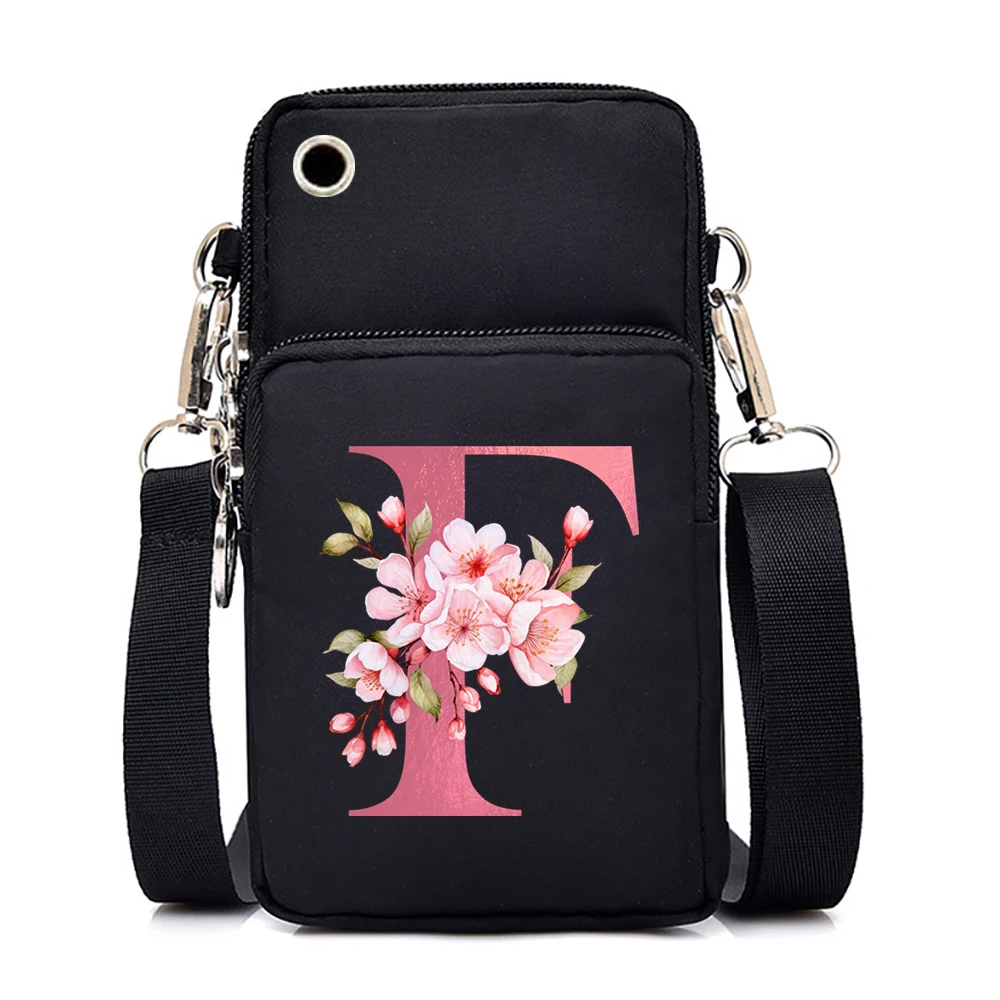 26 Sakura kwiatowy alfabet torba na ramię kobiety torba na telefon komórkowy Mini nastolatek listonoszówka portfel mała torebka CrossBody kobiet