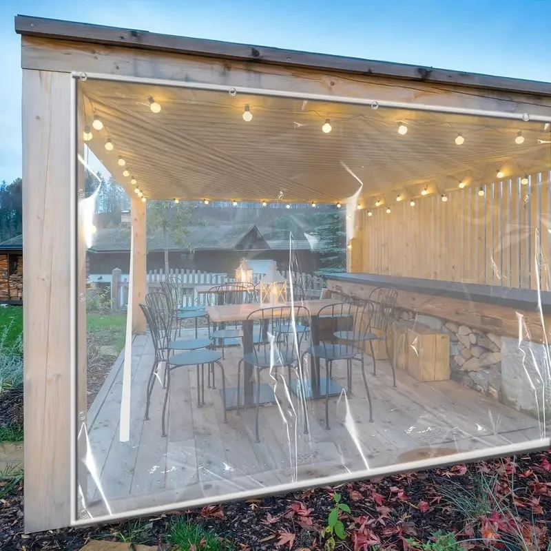 Telo trasparente in PVC per esterni, impermeabile e resistente al vento, con fori distanziati di 50 cm, ideale per cortili e balconi. Tessuto trasparente impermeabile, telo impermeabile.