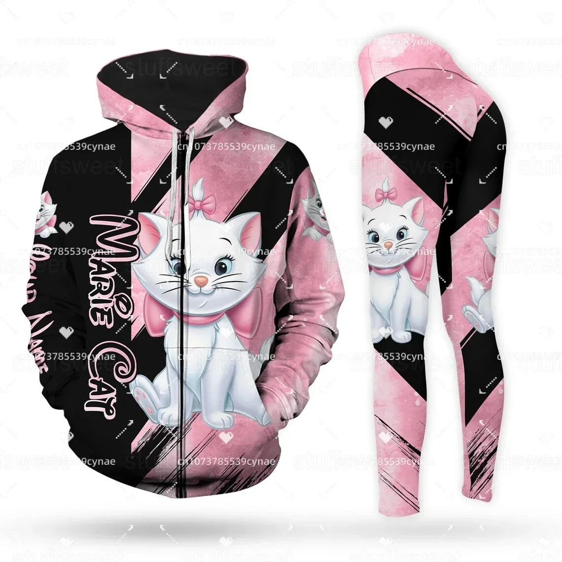 New Marie Cat Women\'s Hoodie Women\'s Leggings Yoga Suit Fitness Leggings Sports Suit Disney Tank Top Legging Set