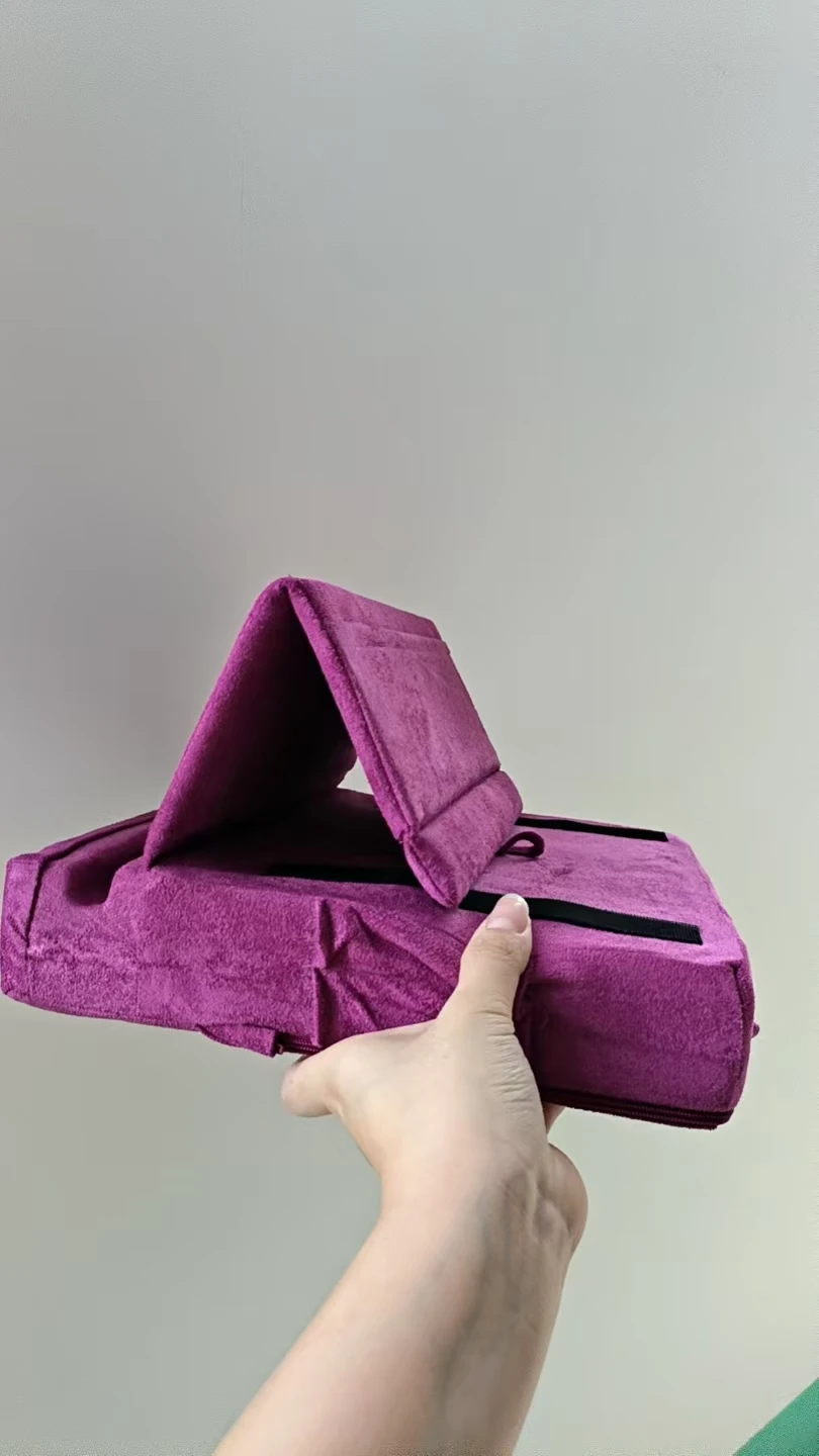 Tablet Pillow Holder Foldable iPad Stand for Lap Bed and Desk Tablet Soft Pad Dock with Pocket